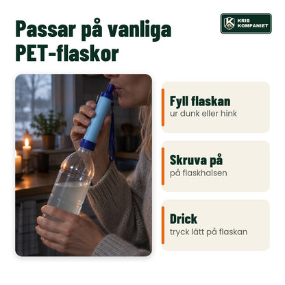 Filtret skruvat på en vanlig PET-flaska i köket